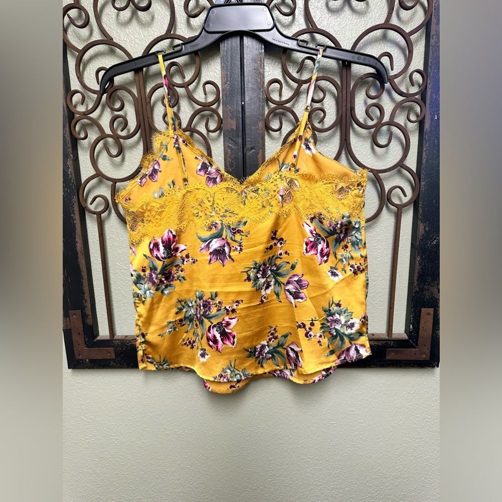 Abercrombie & Fitch yellow & purple floral vneck lavender trim cami tank